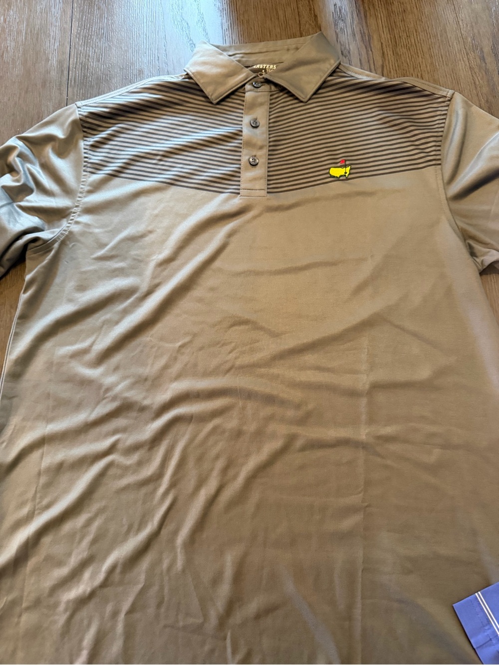 Men's Olive Green Polo with Striped Yoke and Embroidered Logo Masters Tech